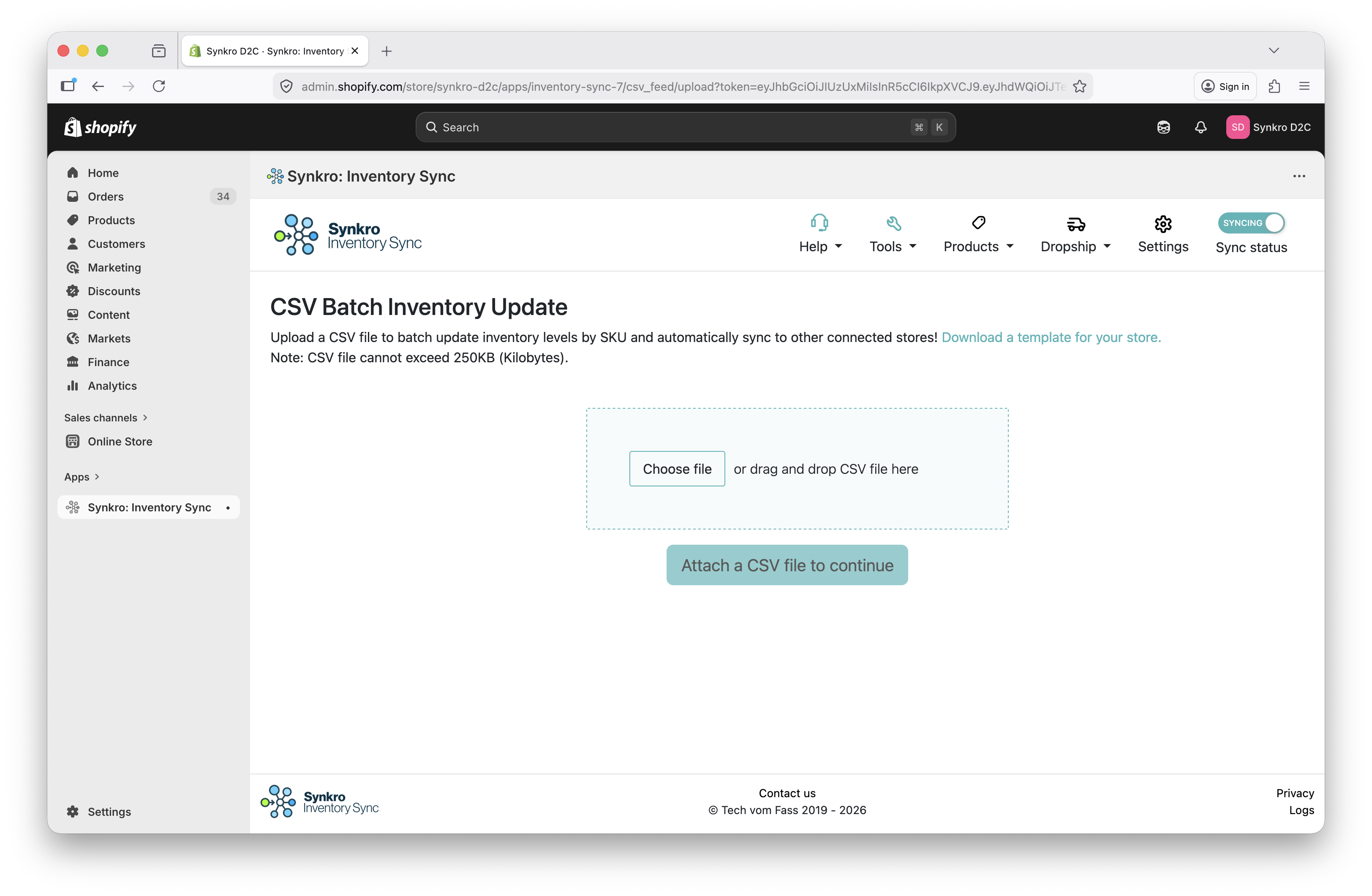 Update inventory in bulk with Synkro's CSV inventory upload tool
