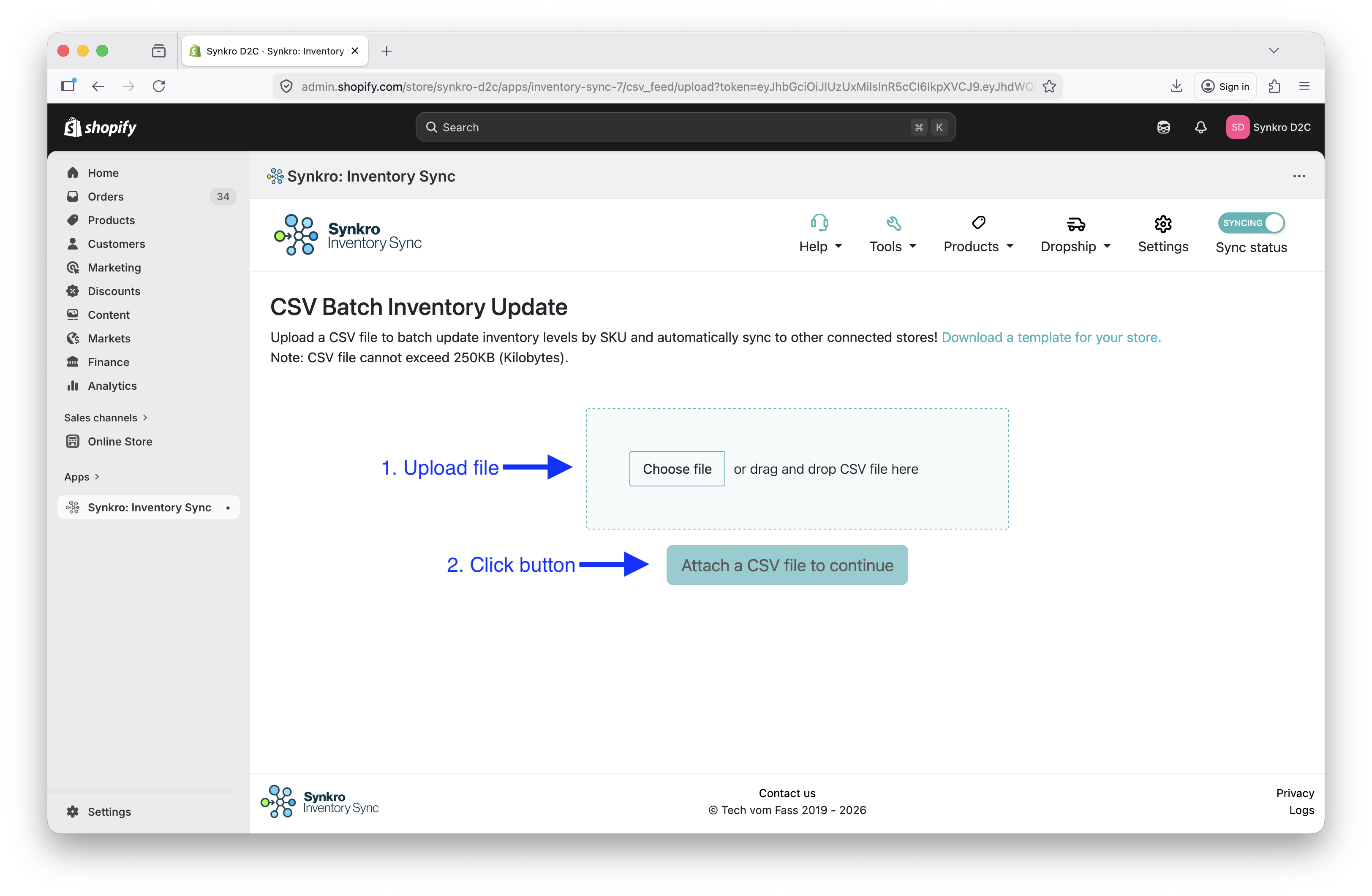 Upload your CSV file and click Begin batch update