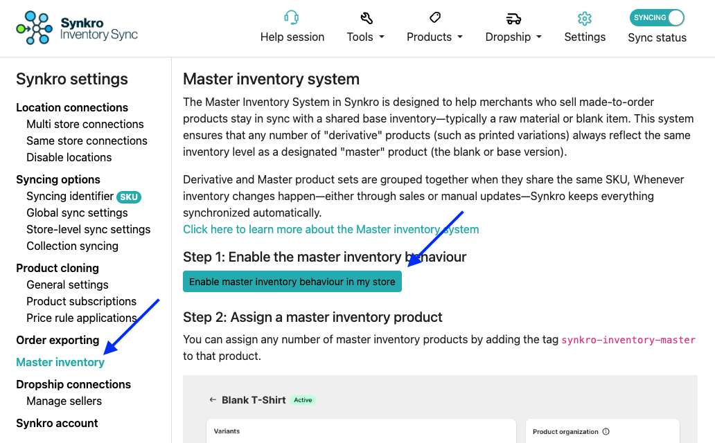 Click Create a master inventory location in my store
