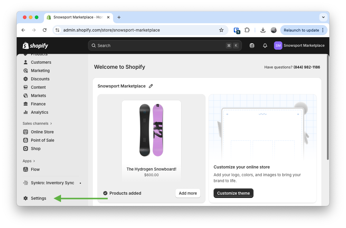 Click the Settings button in the bottom-left corner of the page