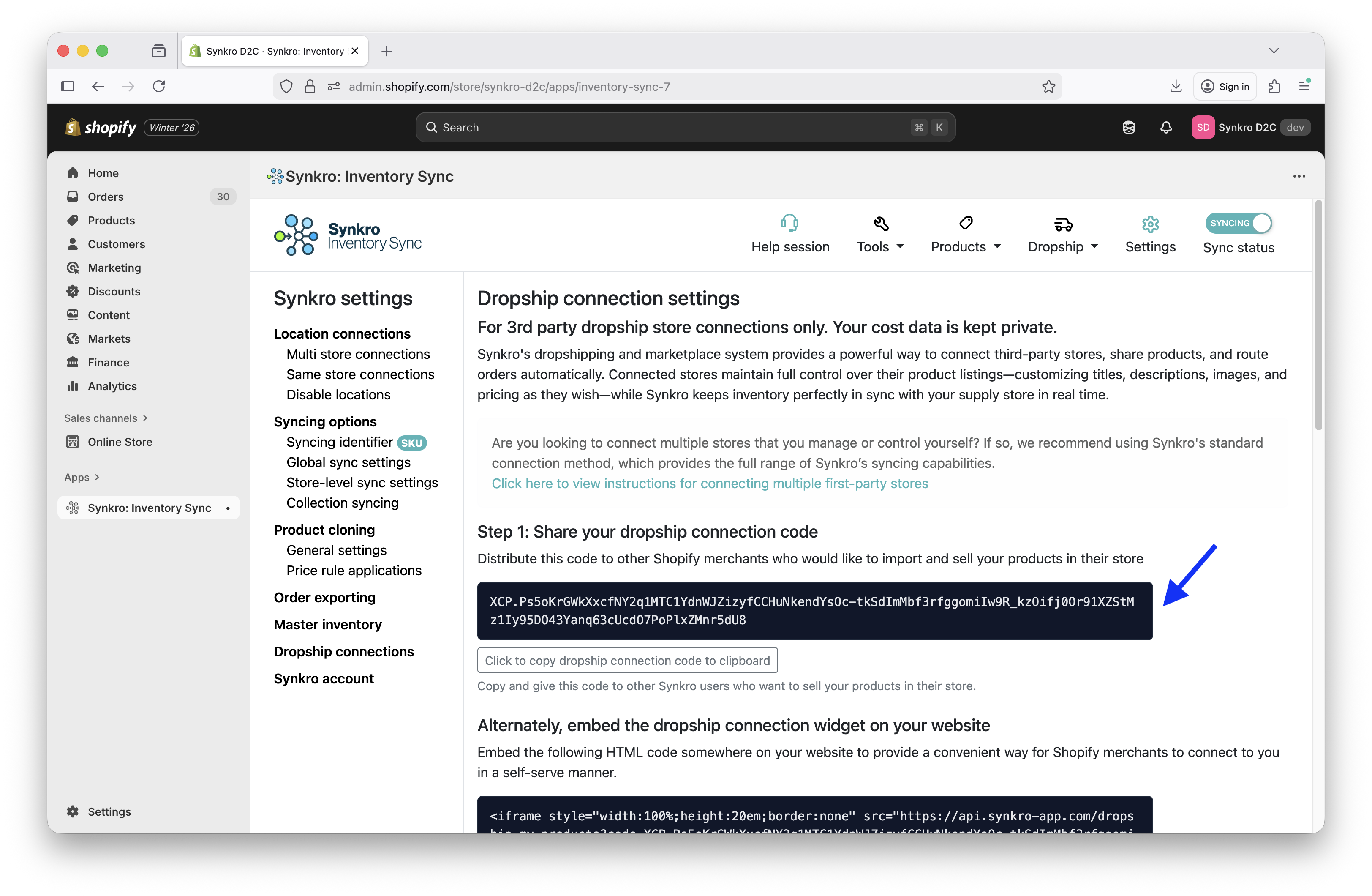 C. Copy your Product import connect code and distribute it to the marketplace stores