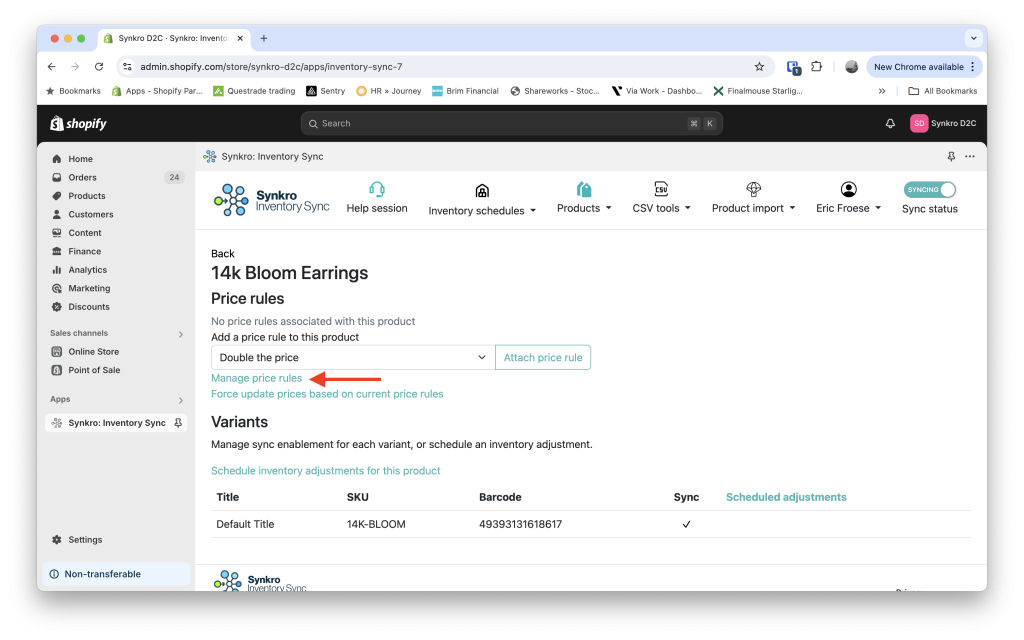 Click on the link which says Manage price rules