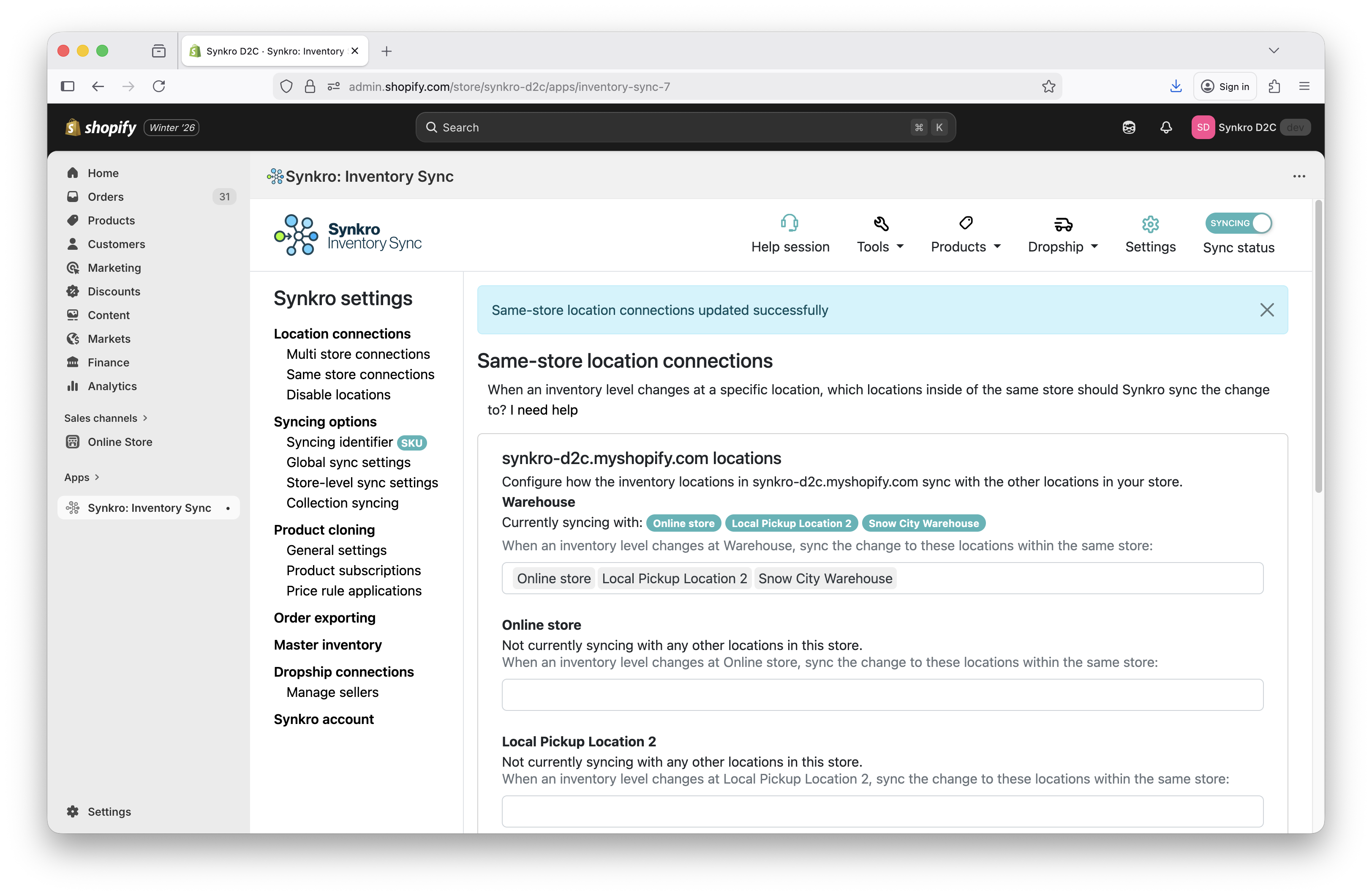 Same-store location connections activated